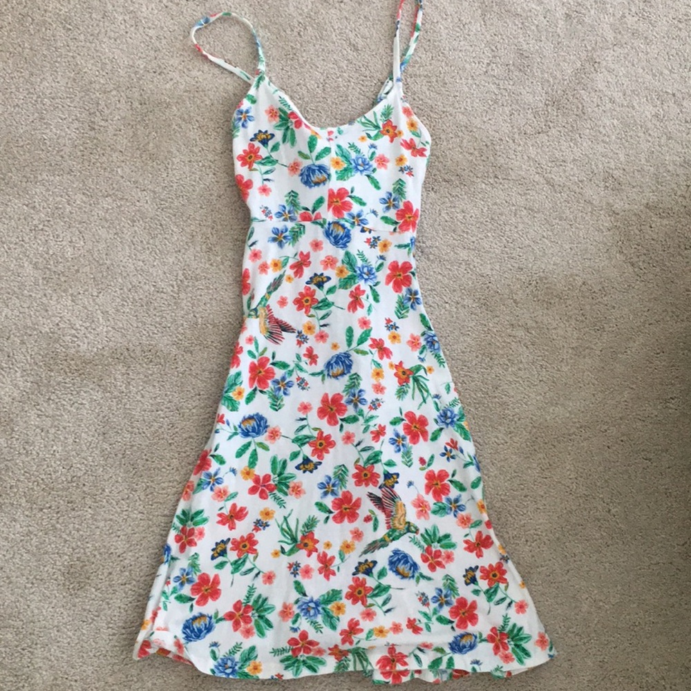 Floral and Bird Patterned spaghetti strap dress